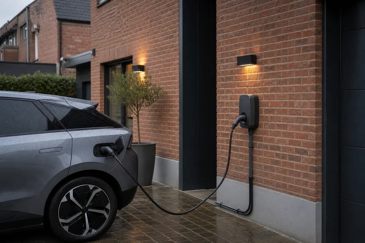 Borne de recharge intégrée à une habitation contemporaine à Tubize