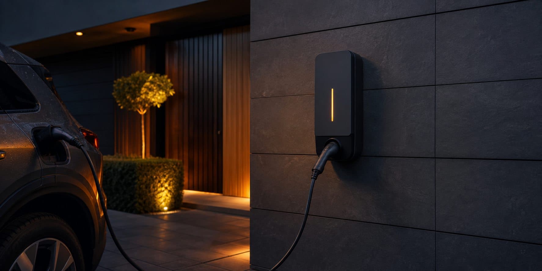 Borne de recharge moderne installée proprement près d’une habitation par Nova Light